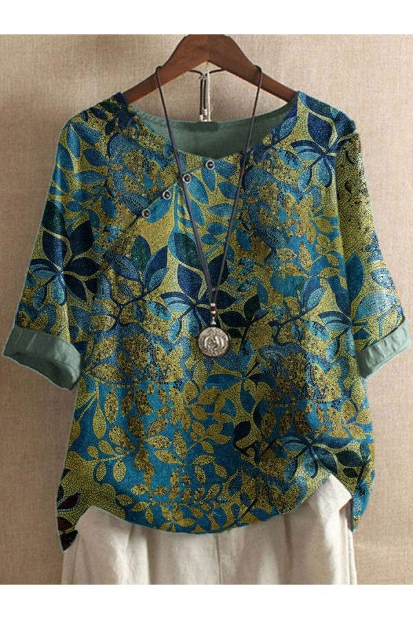 Green Printed 3/4 Sleeve Shirt