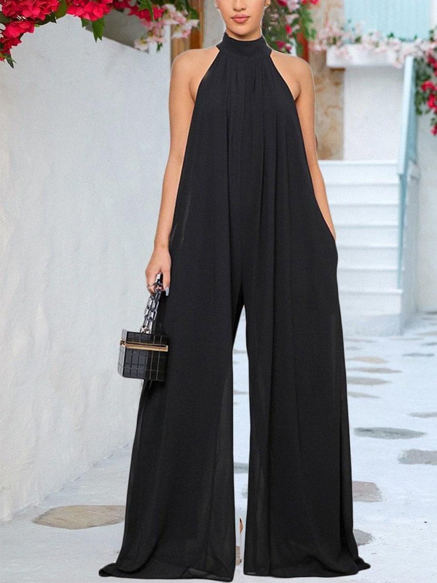 Halter Chiffon Straight Jumpsuit