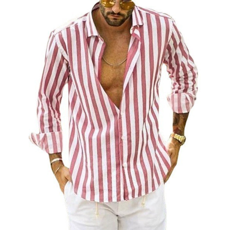 Collar Stripes Button Shirts Long Sleeve